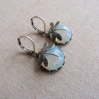 Stylish Vintage Drop Earrings Featuring Dragonfly and Moonstone 6